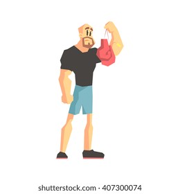 Man Buying A Pair Of Boxing Gloves Flat Isolated Vector Illustration in Cartoon Geometric Style On White Background