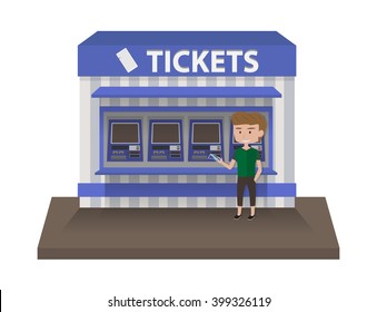 a man buying ticket using vending machine, cartoon style, isolated on white background vector