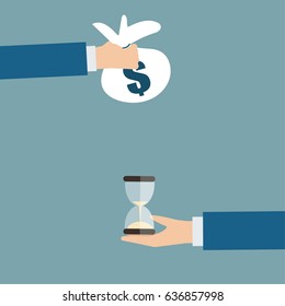 Man buying the working time flat vector design concept.