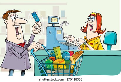 Man buys in the store.
