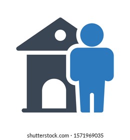man by home vector glyph color icon 