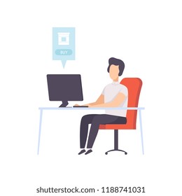Man bying products from an online store using a computer, internet shopping and delivery concept vector Illustration on a white background