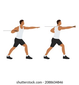 Man cable push chest exercise. Flat vector illustration isolated on white  background
