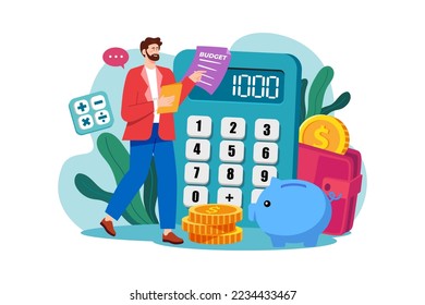 Man calculating project budget Illustration concept. A flat illustration isolated on white background