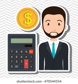 man calculator coins dollar vector illustration graphic