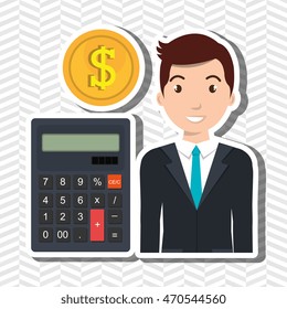 man calculator coins dollar vector illustration graphic