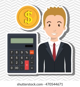 man calculator coins dollar vector illustration graphic