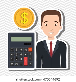 man calculator coins dollar vector illustration graphic