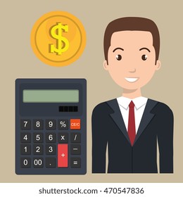 man calculator coins dollar vector illustration graphic
