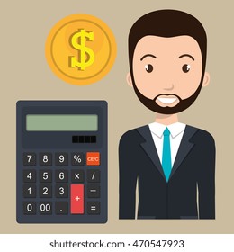 man calculator coins dollar vector illustration graphic