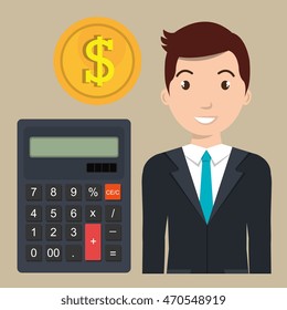 man calculator coins dollar vector illustration graphic