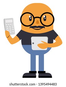 Man with calculator, illustration, vector on white background.