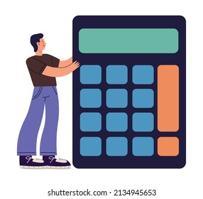 man with calculator on white background