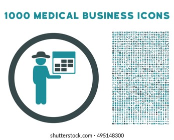 Man Calendar icon with 1000 medical business soft blue vector design elements. Collection style is flat bicolor symbols, white background.