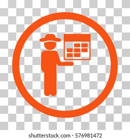 Man Calendar rounded icon. Vector illustration style is a flat iconic symbol inside a circle, orange color, transparent background. Designed for web and software interfaces.