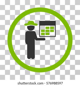Man Calendar rounded icon. Vector bicolor illustration style is a flat iconic symbol inside a circle, eco green and gray colors, transparent background. Designed for web and software interfaces.