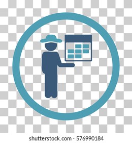 Man Calendar rounded icon. Vector bicolor illustration style is a flat iconic symbol inside a circle, cyan and blue colors, transparent background. Designed for web and software interfaces.