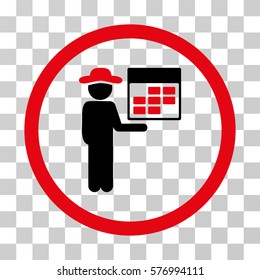 Man Calendar rounded icon. Vector bicolor illustration style is a flat iconic symbol inside a circle, intensive red and black colors, transparent background. Designed for web and software interfaces.