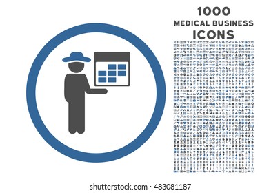 Man Calendar rounded vector bicolor icon with 1000 medical business icons. Set style is flat pictograms, cobalt and gray colors, white background.