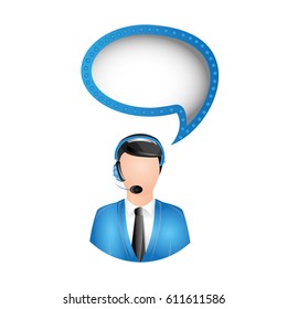 man call center with chat bubble, vector illustration design