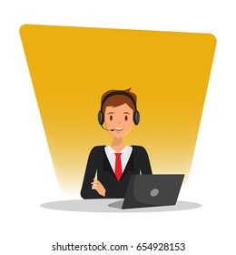 Man in call center occupation. Customer service character. Illustration vector of people.