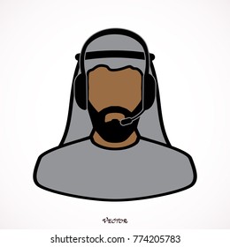 Man in call center occupation. Customer service character. Illustration vector of arab or muslim people.