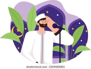 Man Calling The Adzan Illustration