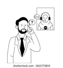 Man Calling Customer Service Complaining and Ask Something With Phone Illustration