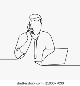 man calling handphone oneline continuous single line art