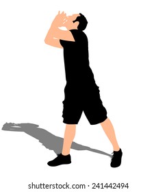 Man calling with hands near his mouth, vector 