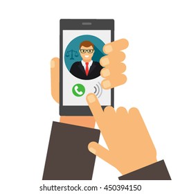 Man calling his lawyer. Online legal advice. Flat vector illustration isolate on a white background