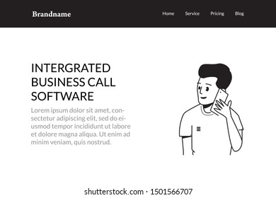 Man calling with his smartphone and smile, landing page illustration vector isolated
