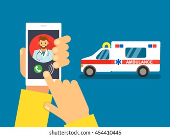 man calling on the phone and call an ambulance. flat vector illustration