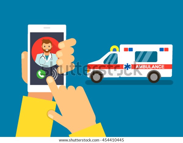 man calling on the phone and call an\
ambulance. flat vector\
illustration