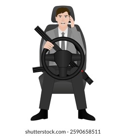 A Man Calling on Phone While Driving. Do not Use Phone While Driving a Car. Careless and Dangerous Driving Behavior. Vector Illustration. 