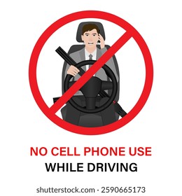 A Man Calling on Phone While Driving a Car. Do Not Use Phone While Driving. Careless and Dangerous Driving Behavior. Vector Illustration. 