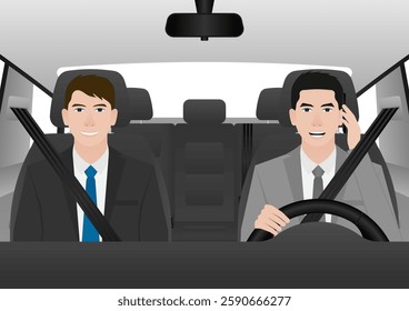A Man Calling on Phone While Driving a Car. Do Not Use Phone While Driving. Careless and Dangerous Driving Behavior. Vector Illustration. 