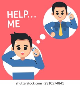 man calling the police screaming for help.emergency condition.vector cartoon illustration