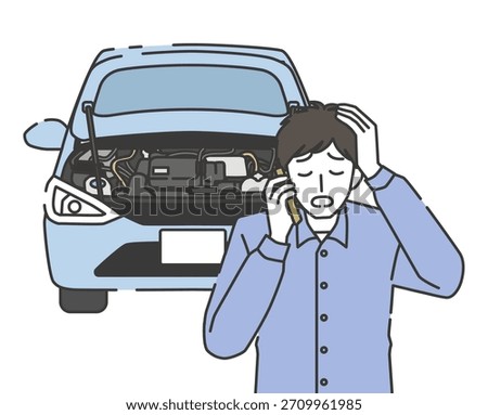 Man Calling Roadside Assistance with Broken Car