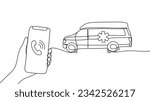 A man calls an ambulance by phone. Providing urgent medical care. World First Aid Day. One line drawing for different uses. Vector illustration.