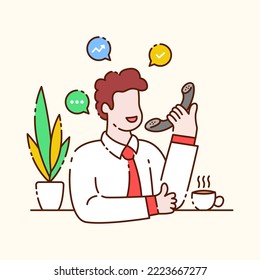 Man calls business partner. Business concept illustration