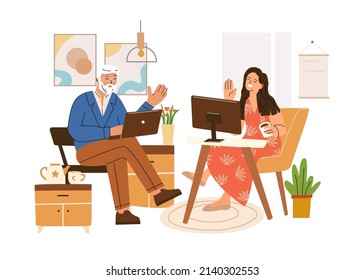 A man calls a girl on the Internet. Computer communication. Tea drinking. Online date. Online dating. Relations at a distance.