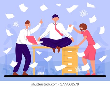Man is calm at work. Color vector cartoon illustration.