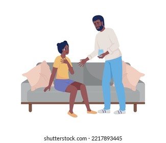 Man calming down crying friend semi flat color vector characters. Editable figures. Full body people on white. Panic simple cartoon style illustration for web graphic design and animation