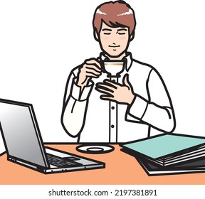 A man calms his mind with a cup of tea