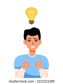 The man came up with an idea and had an insight. Plan. Vector stock illustration. White background. Kartun. Character. Business processes