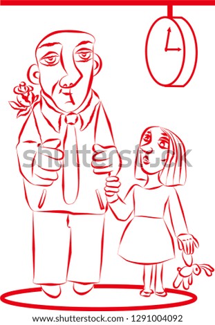 A man came on a date under the clock, not only with a rose but also with a little daughter.