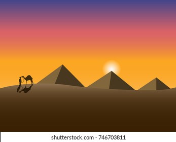 the man with the camel on the background of Egyptian pyramids.