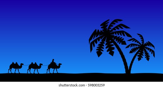 Man with camels in the night sky.