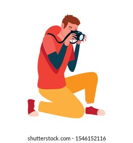 Man with camera design, Device gadget technology photography equipment digital and photo theme Vector illustration